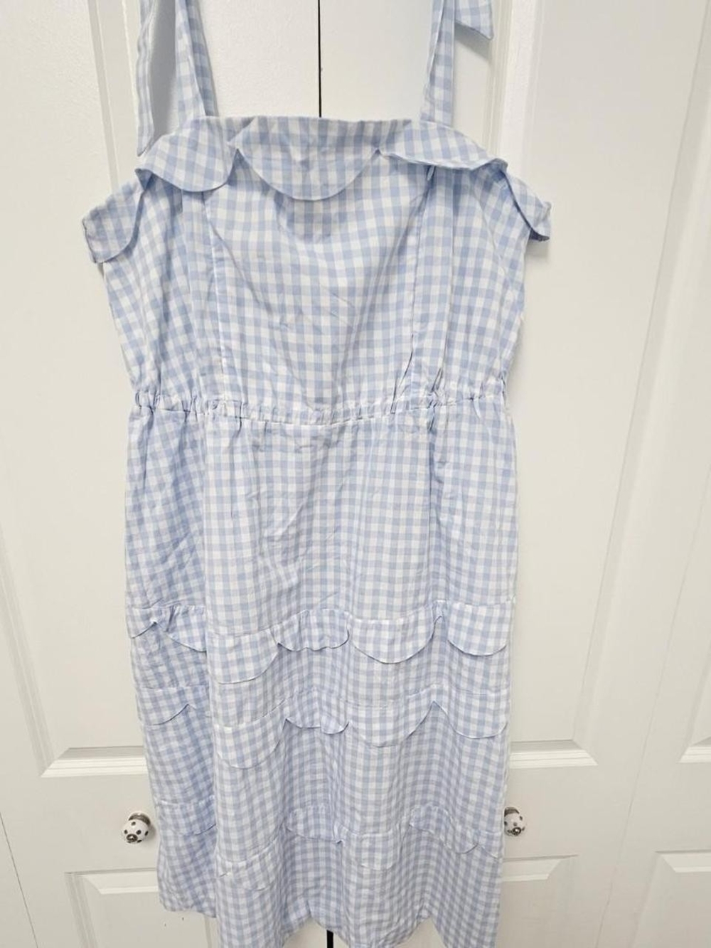 Light Blue Gingham Scalloped Sundress (With Free A GIFT)